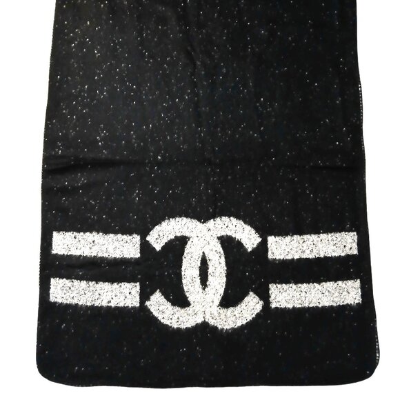 CHANEL No. 5 Vintage Black & Gray Reversible Blanket Wrap Shawl w/ CC Logo - Picture 1 of 13
